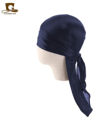 Men's Silky Durags Bandanas Turban hat Wigs Doo Men Satin Durag Biker Headwear Headband Hair Accessories Extra Long Tail Du-Rag