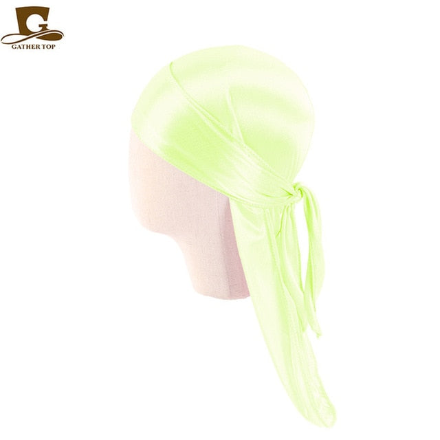 Men's Silky Durags Bandanas Turban hat Wigs Doo Men Satin Durag Biker Headwear Headband Hair Accessories Extra Long Tail Du-Rag