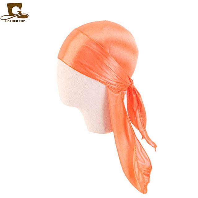 Men's Silky Durags Bandanas Turban hat Wigs Doo Men Satin Durag Biker Headwear Headband Hair Accessories Extra Long Tail Du-Rag