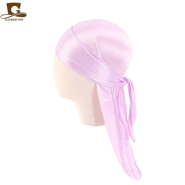 Men's Silky Durags Bandanas Turban hat Wigs Doo Men Satin Durag Biker Headwear Headband Hair Accessories Extra Long Tail Du-Rag