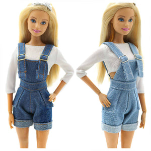Fashion Suspenders Trousers Outfit Set for Barbie 11 Inches  BJD FR SD Doll Dress Clothes Dollhouse Roll Play Accessories