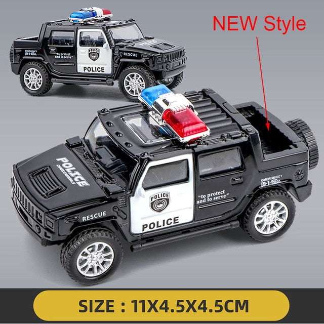 1:43 Simulation Kids Police Toy Car Model Pull Back Alloy Diecast Off-road Vehicles Collection Gifts Toys for Boys Children S028