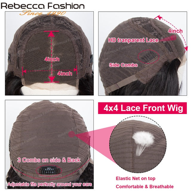 Rebecca 13x4 Deep Wave Lace Front Human Hair Wig Pre Plucked With Baby Hair 150% Brazilian Deep Curly Frontal Wig For Women 30”
