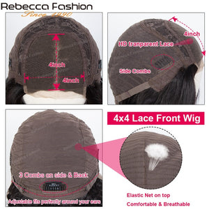 Rebecca 13x4 Deep Wave Lace Front Human Hair Wig Pre Plucked With Baby Hair 150% Brazilian Deep Curly Frontal Wig For Women 30”