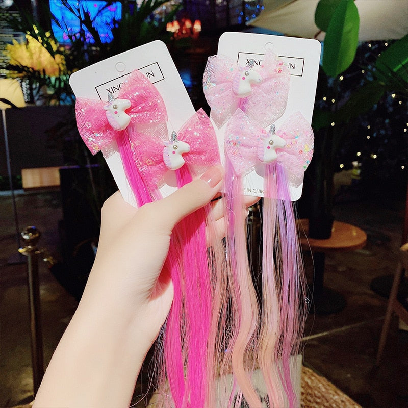 New Girls Colorful Wig Laser Tinsel Hair Party Princess Hair Clips for Girls Kids Cosplay Headdress Hair Accessories Headwear