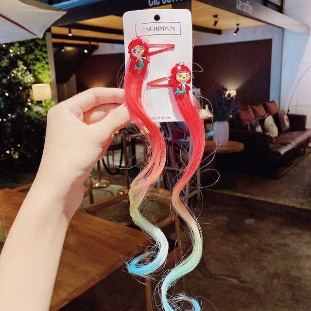 New Girls Colorful Wig Laser Tinsel Hair Party Princess Hair Clips for Girls Kids Cosplay Headdress Hair Accessories Headwear