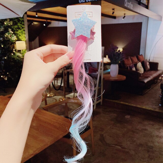 New Girls Colorful Wig Laser Tinsel Hair Party Princess Hair Clips for Girls Kids Cosplay Headdress Hair Accessories Headwear
