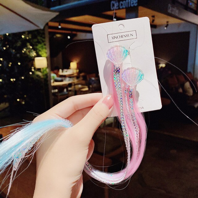 New Girls Colorful Wig Laser Tinsel Hair Party Princess Hair Clips for Girls Kids Cosplay Headdress Hair Accessories Headwear