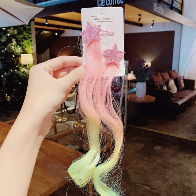 New Girls Colorful Wig Laser Tinsel Hair Party Princess Hair Clips for Girls Kids Cosplay Headdress Hair Accessories Headwear