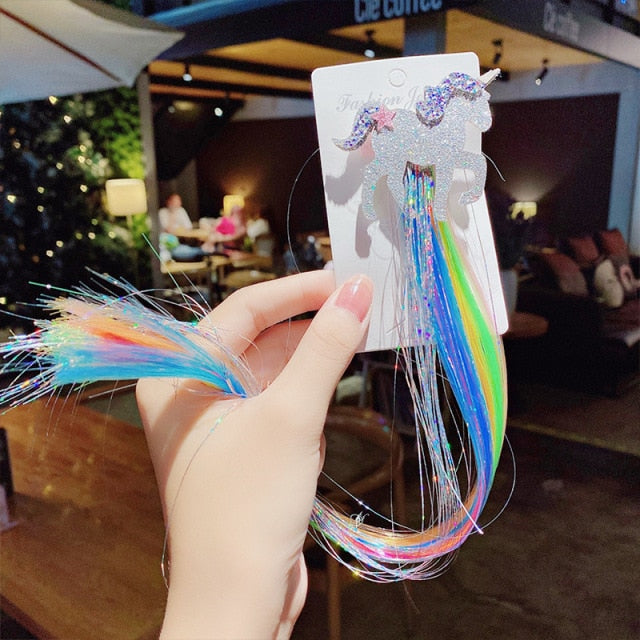 New Girls Colorful Wig Laser Tinsel Hair Party Princess Hair Clips for Girls Kids Cosplay Headdress Hair Accessories Headwear