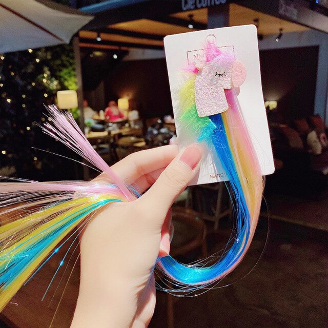 New Girls Colorful Wig Laser Tinsel Hair Party Princess Hair Clips for Girls Kids Cosplay Headdress Hair Accessories Headwear
