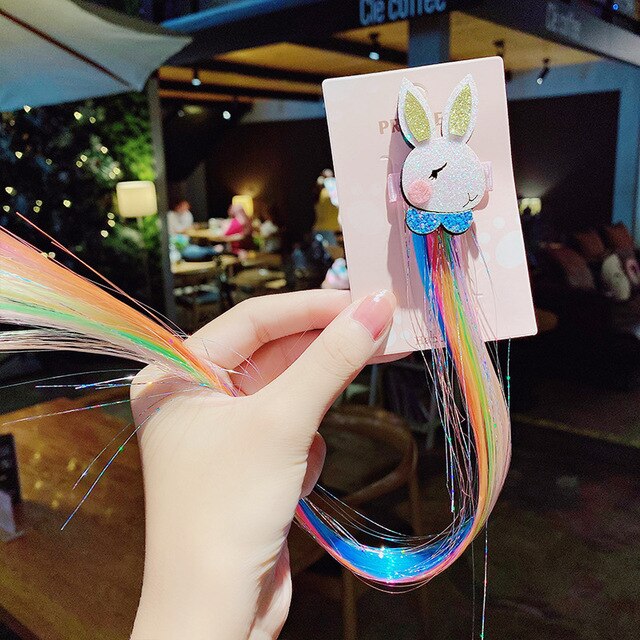 New Girls Colorful Wig Laser Tinsel Hair Party Princess Hair Clips for Girls Kids Cosplay Headdress Hair Accessories Headwear