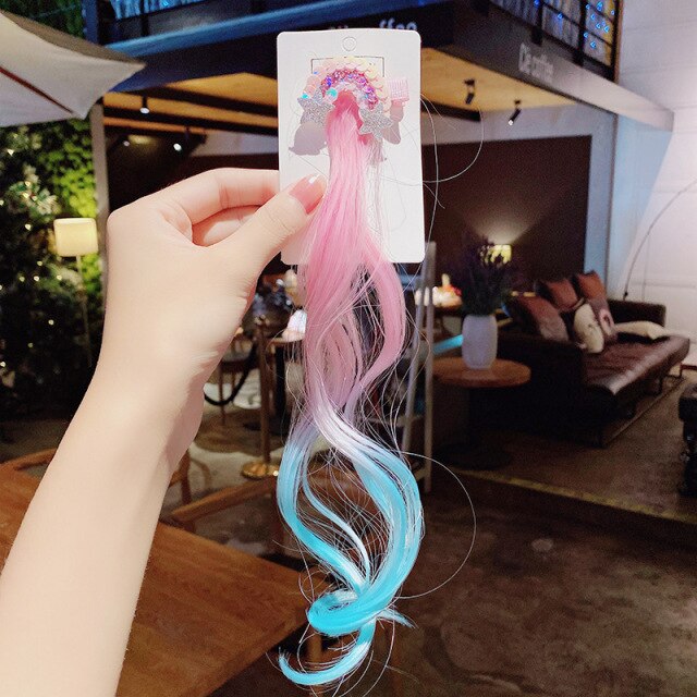 New Girls Colorful Wig Laser Tinsel Hair Party Princess Hair Clips for Girls Kids Cosplay Headdress Hair Accessories Headwear