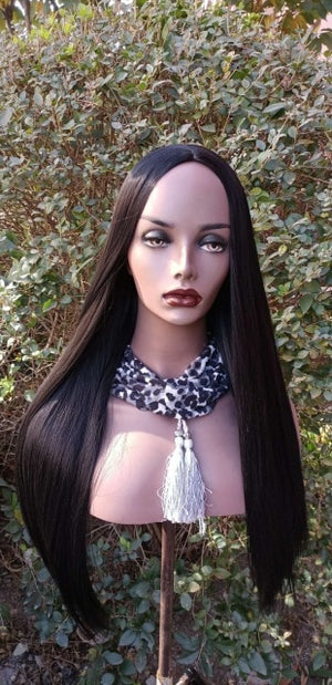 Silky Straight Lace Front Wig Synthetic Natural Black For Black Women Cosplay Glueless Long Heat Resistant Daily Wig Baby Hair