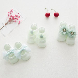 3 Pairs/Lot Lace Flower Newborn Baby Socks Cotton Anti-Slip Kids Floor Socks Bow toddler Girl Socks Spring Girls Gift sokken