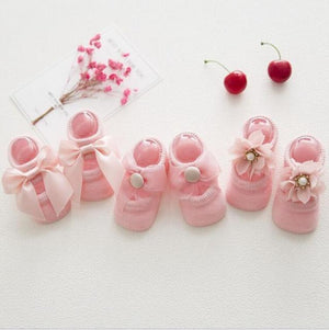 3 Pairs/Lot Lace Flower Newborn Baby Socks Cotton Anti-Slip Kids Floor Socks Bow toddler Girl Socks Spring Girls Gift sokken