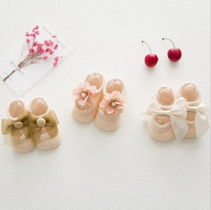 3 Pairs/Lot Lace Flower Newborn Baby Socks Cotton Anti-Slip Kids Floor Socks Bow toddler Girl Socks Spring Girls Gift sokken