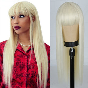 Long Straight Wine Red Wig With Bangs Synthetic Hair Wigs Bang With Wig For Women Wine Red Heat Resistant Wigs