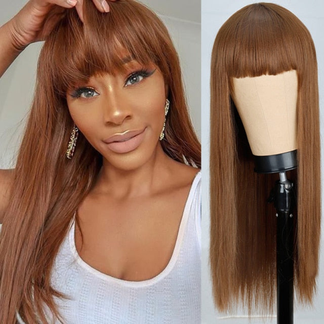 Long Straight Wine Red Wig With Bangs Synthetic Hair Wigs Bang With Wig For Women Wine Red Heat Resistant Wigs