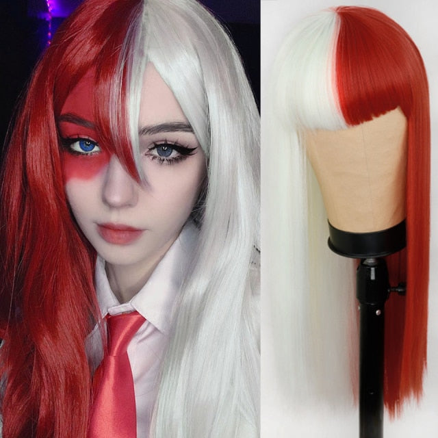 Long Straight Wine Red Wig With Bangs Synthetic Hair Wigs Bang With Wig For Women Wine Red Heat Resistant Wigs