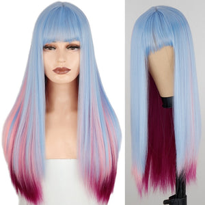Long Straight Wine Red Wig With Bangs Synthetic Hair Wigs Bang With Wig For Women Wine Red Heat Resistant Wigs