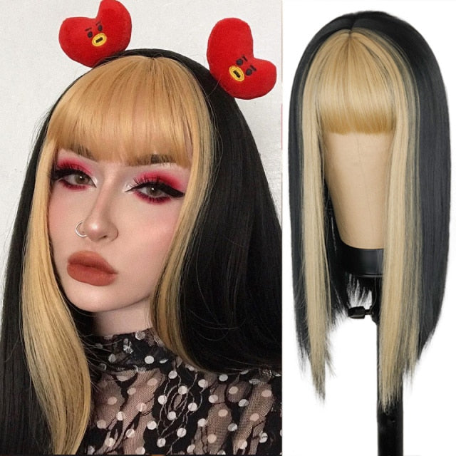 Long Straight Wine Red Wig With Bangs Synthetic Hair Wigs Bang With Wig For Women Wine Red Heat Resistant Wigs