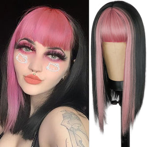 Long Straight Wine Red Wig With Bangs Synthetic Hair Wigs Bang With Wig For Women Wine Red Heat Resistant Wigs