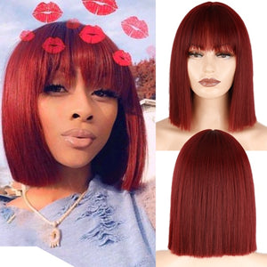 Long Straight Wine Red Wig With Bangs Synthetic Hair Wigs Bang With Wig For Women Wine Red Heat Resistant Wigs