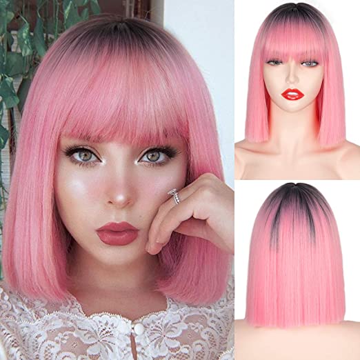Long Straight Wine Red Wig With Bangs Synthetic Hair Wigs Bang With Wig For Women Wine Red Heat Resistant Wigs