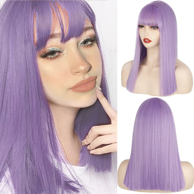 Long Straight Wine Red Wig With Bangs Synthetic Hair Wigs Bang With Wig For Women Wine Red Heat Resistant Wigs