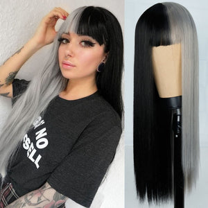Long Straight Wine Red Wig With Bangs Synthetic Hair Wigs Bang With Wig For Women Wine Red Heat Resistant Wigs