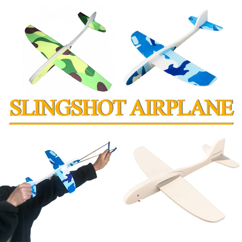 DIY Foam Glider Slingshot Airplane Model Toys for Children Boys Outdoor Interactive Game Assembled Rubber Band Aircraft Game