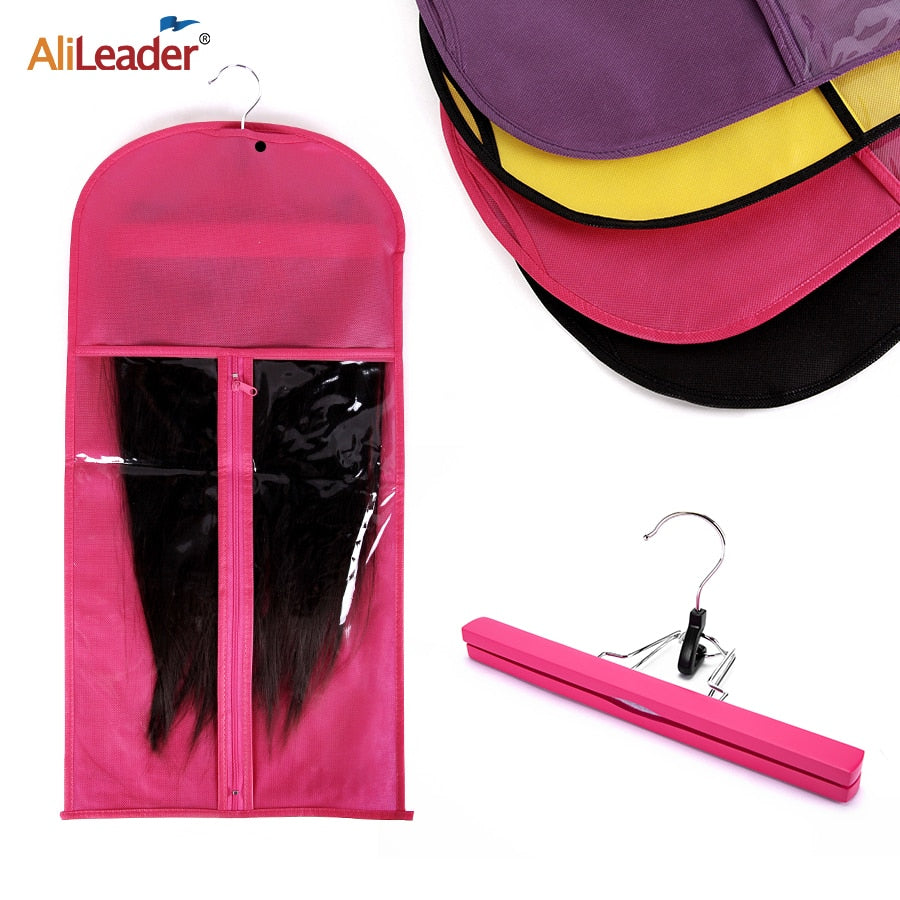 Alileader Pink Black Hair Bag With Wig Storage Holder For Hairpieces Non-woven Transparent  Wig Accessories Wigs Storage Bag