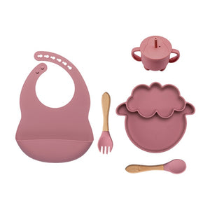 5Pcs/1Set Silicone Baby Feeding Bowl Tableware Waterproof Spoon Non-Slip Crockery BPA Free Silicone Dishes for Baby Tableware