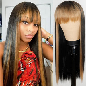 Long Straight Wine Red Wig With Bangs Synthetic Hair Wigs Bang With Wig For Women Wine Red Heat Resistant Wigs