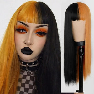 Long Straight Wine Red Wig With Bangs Synthetic Hair Wigs Bang With Wig For Women Wine Red Heat Resistant Wigs