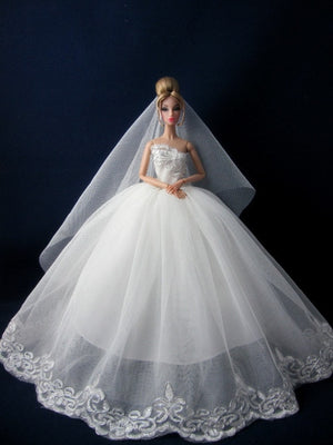 case for barbie doll clothes Princess dress trailing wedding bride marriage dress for barbie accessories toys house ornaments