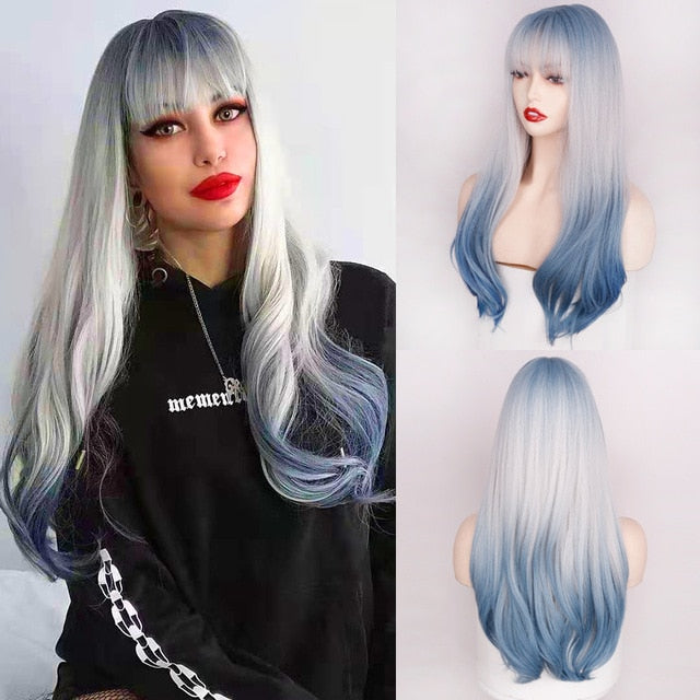 Long Straight Wine Red Wig With Bangs Synthetic Hair Wigs Bang With Wig For Women Wine Red Heat Resistant Wigs