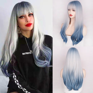 Long Straight Wine Red Wig With Bangs Synthetic Hair Wigs Bang With Wig For Women Wine Red Heat Resistant Wigs