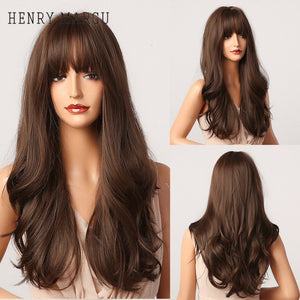 HENRY MARGU Long Natural Wavy Platinum Blonde Wigs with Bangs Cosplay Party Lolita Synthetic Wigs for Women Heat Resistant Fiber