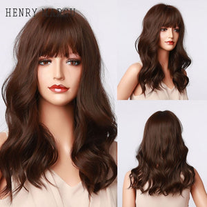 HENRY MARGU Long Natural Wavy Platinum Blonde Wigs with Bangs Cosplay Party Lolita Synthetic Wigs for Women Heat Resistant Fiber