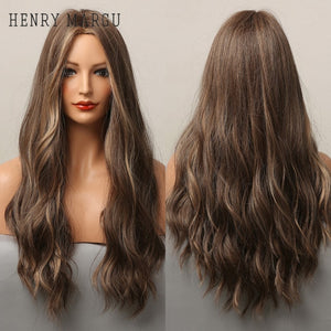 HENRY MARGU Long Natural Wavy Platinum Blonde Wigs with Bangs Cosplay Party Lolita Synthetic Wigs for Women Heat Resistant Fiber