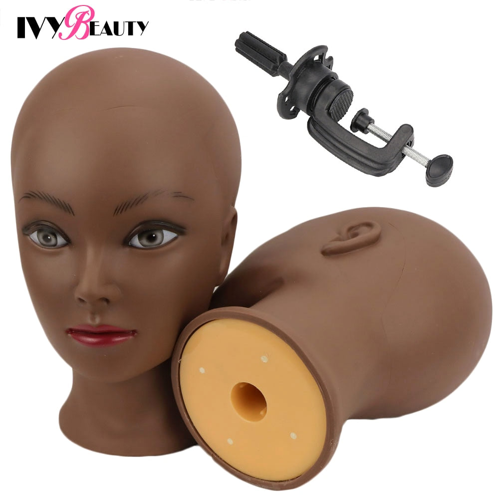 New Female Bald Mannequin Head Stand Holder Cosmetology Practice African Training  Manikin Head  For Hair Styling Wigs Making