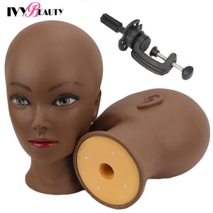 New Female Bald Mannequin Head Stand Holder Cosmetology Practice African Training  Manikin Head  For Hair Styling Wigs Making