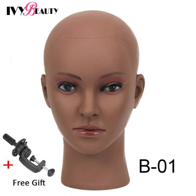 New Female Bald Mannequin Head Stand Holder Cosmetology Practice African Training  Manikin Head  For Hair Styling Wigs Making