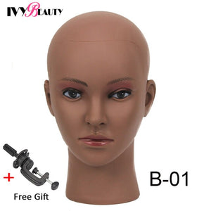 New Female Bald Mannequin Head Stand Holder Cosmetology Practice African Training  Manikin Head  For Hair Styling Wigs Making
