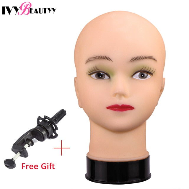 New Female Bald Mannequin Head Stand Holder Cosmetology Practice African Training  Manikin Head  For Hair Styling Wigs Making