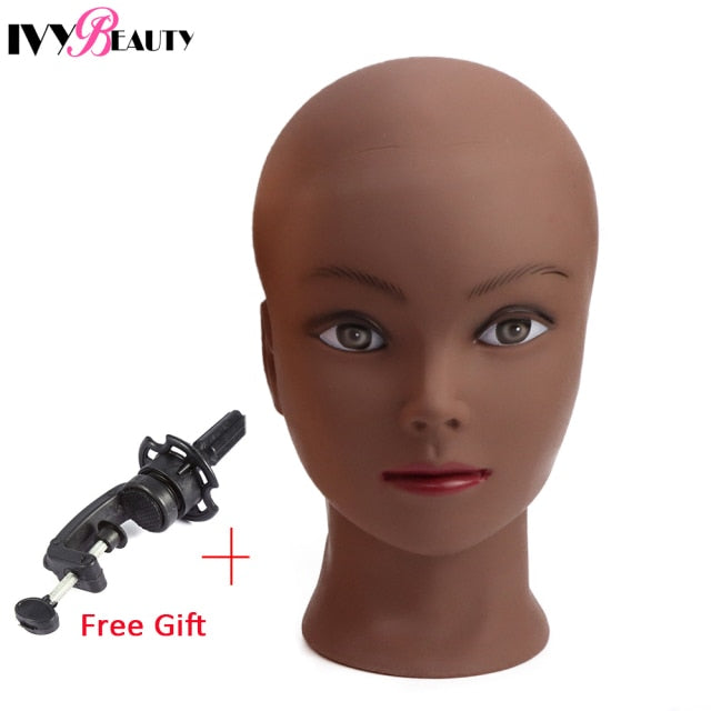 New Female Bald Mannequin Head Stand Holder Cosmetology Practice African Training  Manikin Head  For Hair Styling Wigs Making