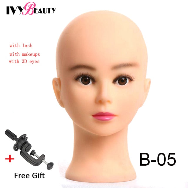 New Female Bald Mannequin Head Stand Holder Cosmetology Practice African Training  Manikin Head  For Hair Styling Wigs Making