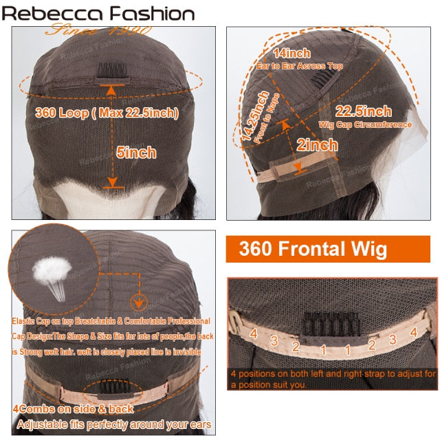 Rebecca 180% 360 Body Wave Full Lace Frontal Human Hair Wig With Baby Hair Pre Plucked Brazilian Lace Front Wig for Women 30inch